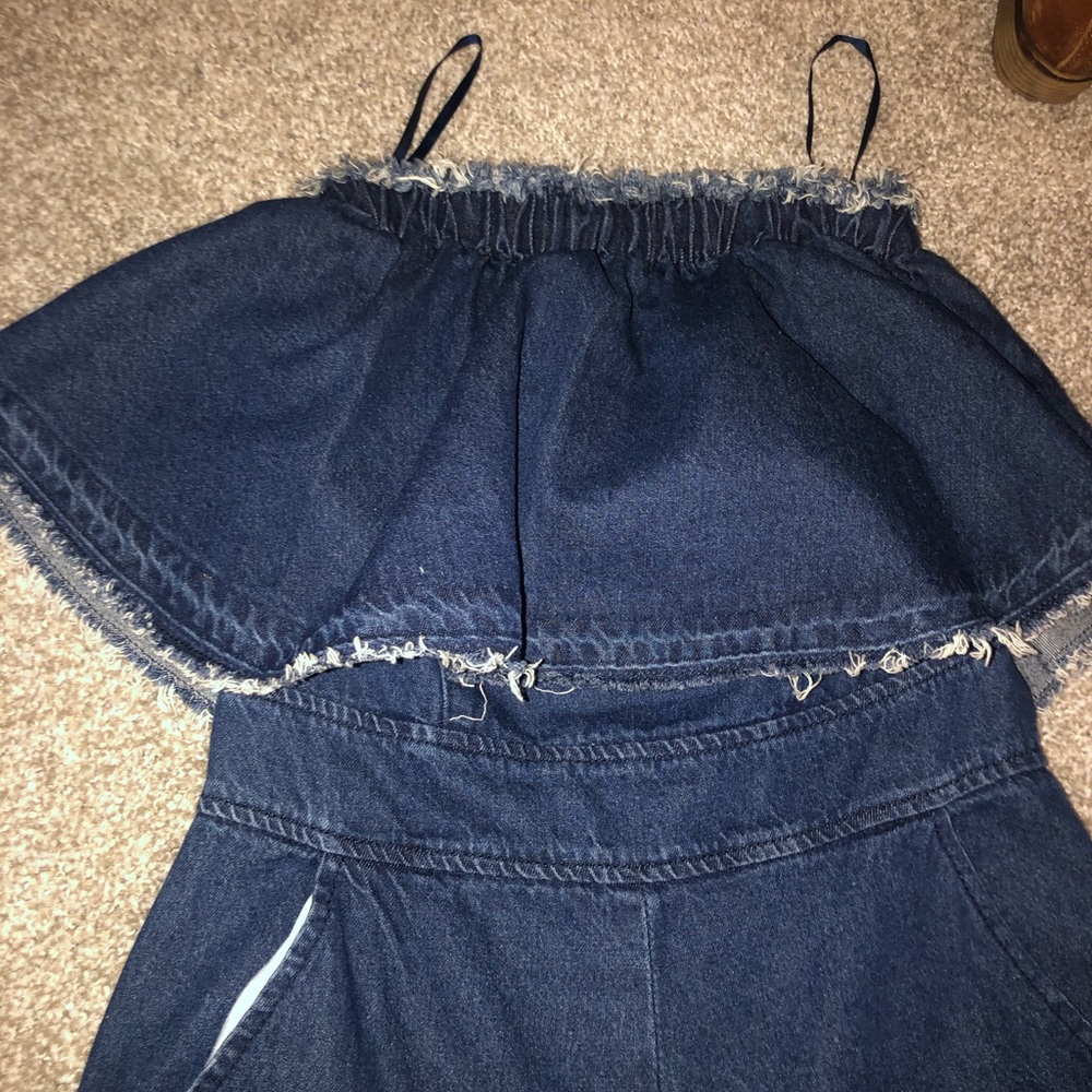 Boutique off the shoulder denim jumpsuit
